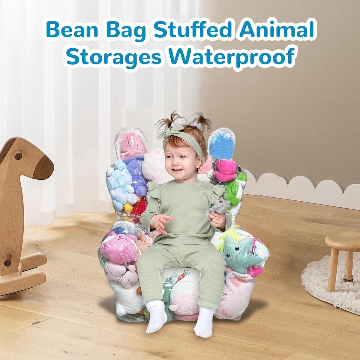 Speelgoedorganizer Zitzak - Opbergstoel Knuffels - Kinderkamer Opruimen - Waterdichte PVC Barrière - 45x35x30cm - Blauw