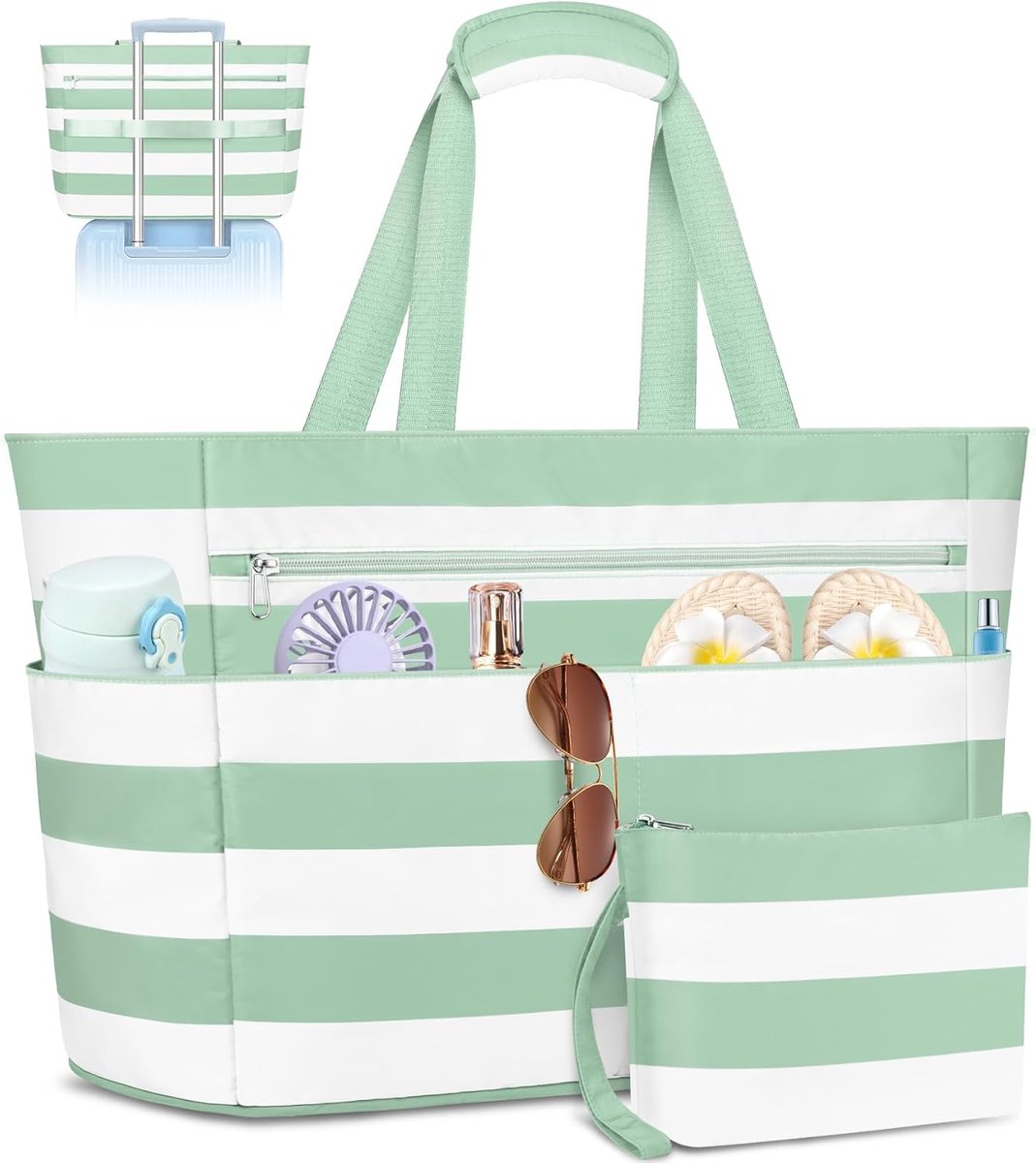 Thijox - Grote XXL Strandtas met Ritssluiting - Waterdichte Familietas voor Dames - Opvouwbare Shopper & Reistas - Lichtgewicht Tote Bag - 55L voor Zo