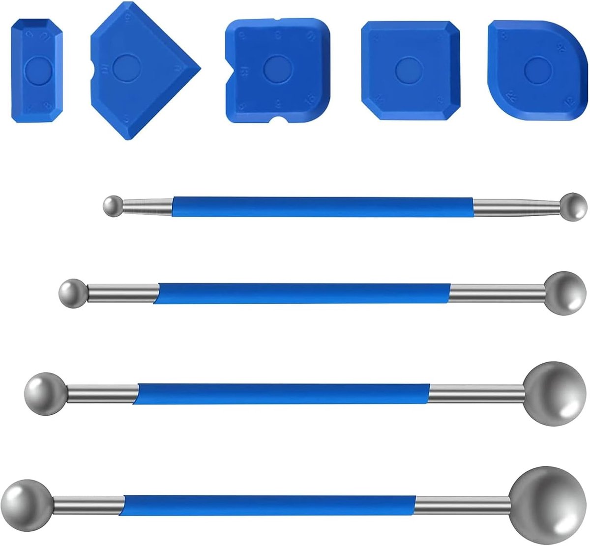 Tools Scraper Kit 9-delig - Metalen baltrekkers en siliconen voegafwerkers - Voor badkamer en keuken - SnelShoppen