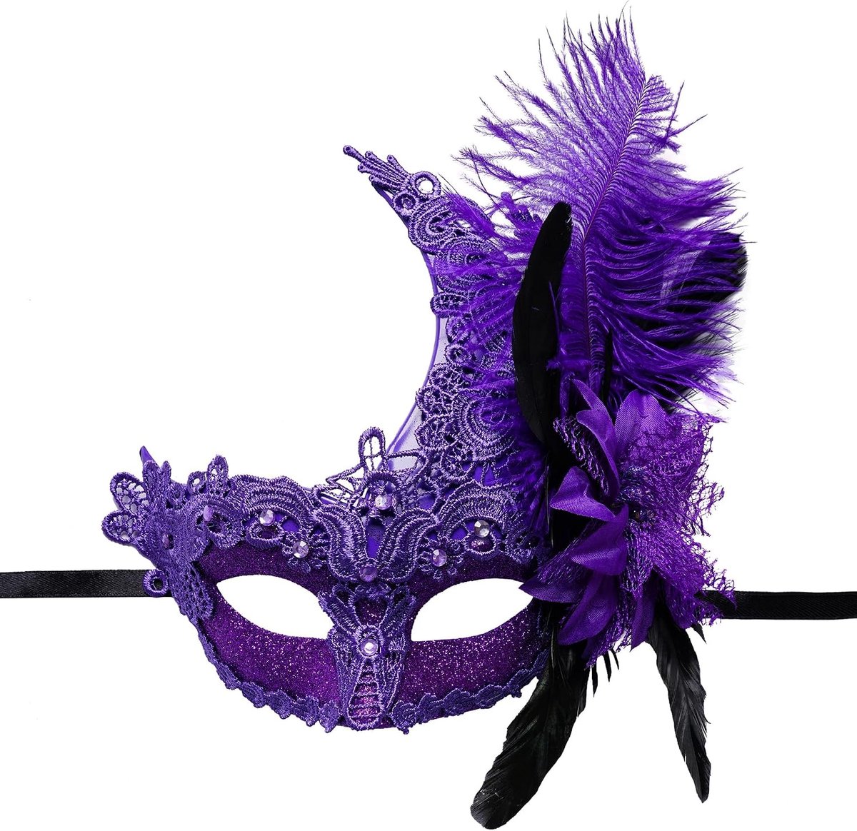 Venetiaans masker dames met veren - elegant ball mask - ideaal voor carnaval - SnelShoppen