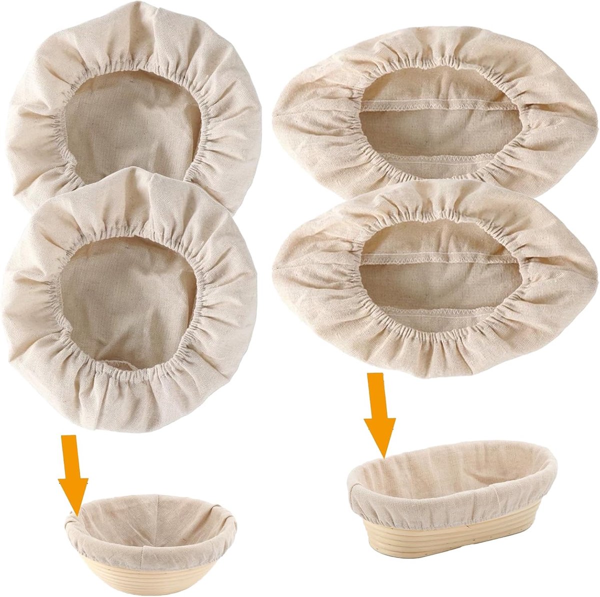 Broodmanden set van 4 - Ronde linnen inserts - Ademend fermentatiefilm - Perfecte bakresultaten - ShopVlot