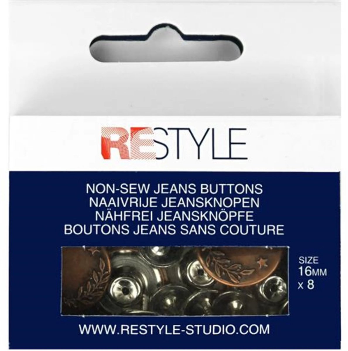 Naaivrije jeansknopen 16 mm, 8 stuks