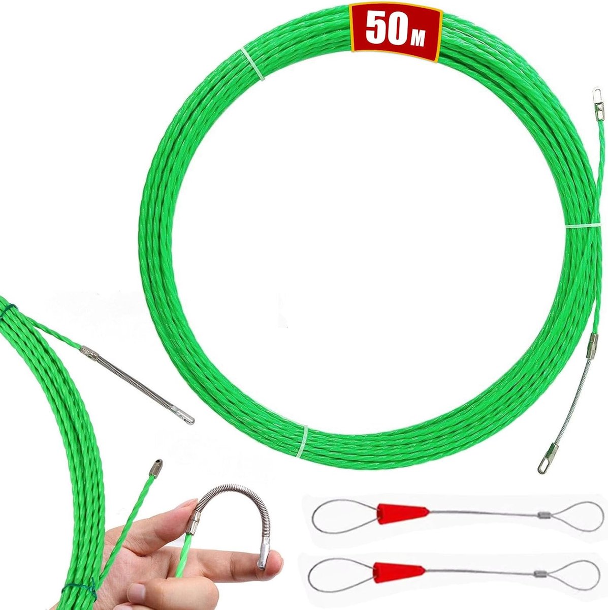 Visdraad 50m - 4,5mm Kabeltrekker Kit - Plastic Coating - Geschikt voor Kabels - ShopVlot