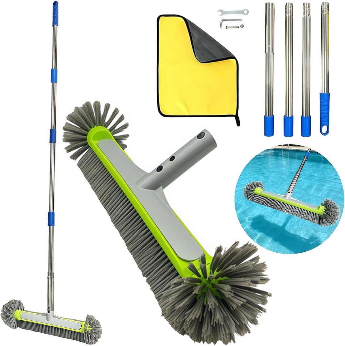 Zwembadborstel 160 cm - Telescoopstang - Ultrabreed - Voor effectieve reiniging - ShopVlot