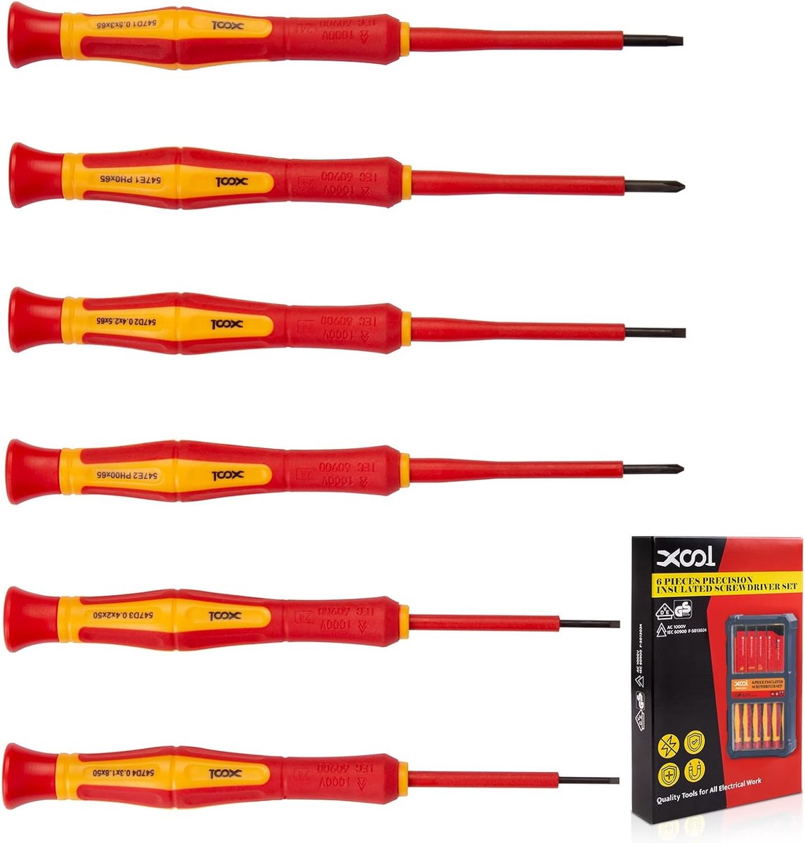 SnelShoppen - 6-delige Isolatie Schroevendraaier Set 1000V, VDE-gecertificeerd, Magnetische Phillips en Platte Tips voor Elektrische Reparaties