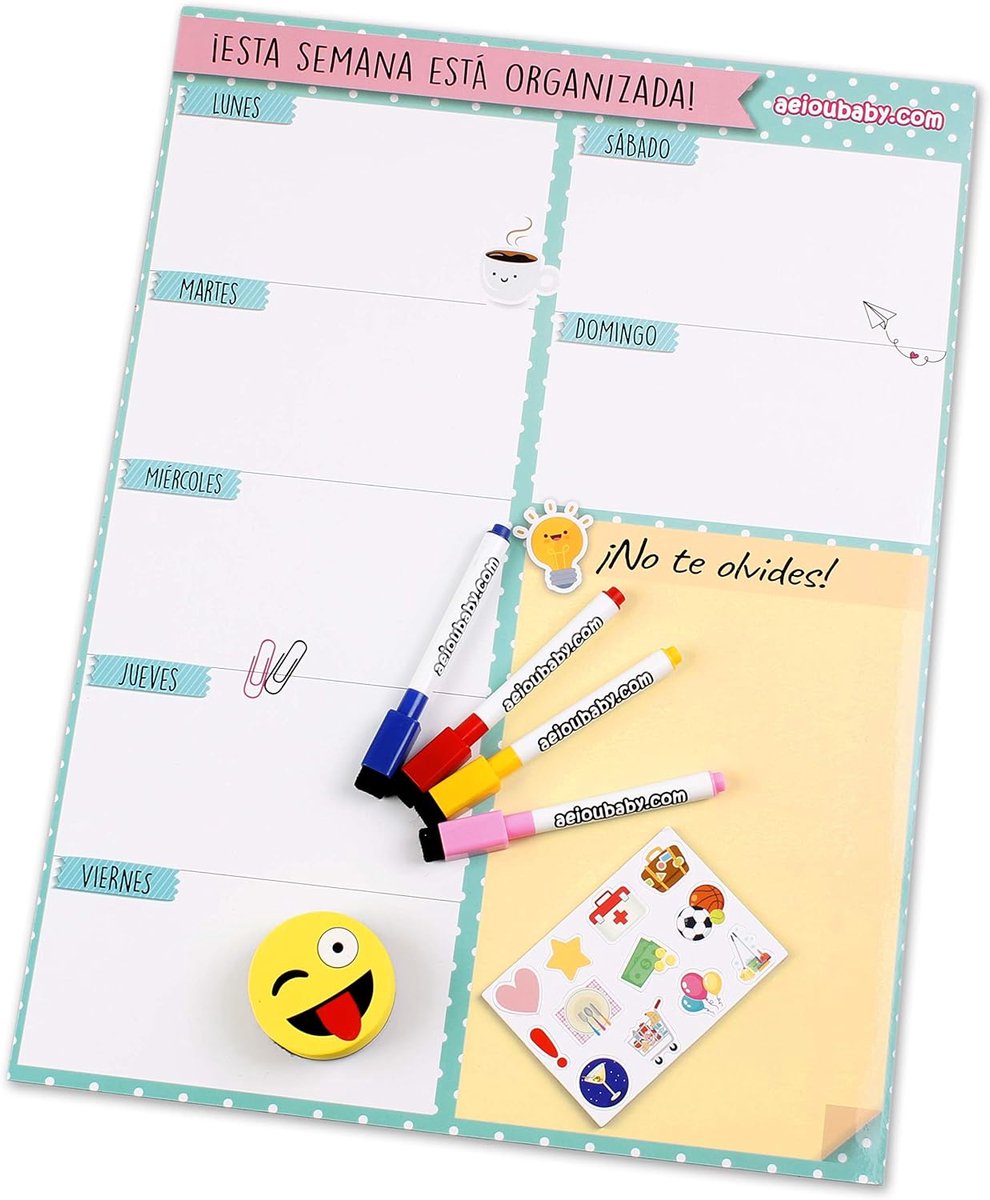 Magnetische weekplanner 43 x 32 cm - witte keukenplanner - 4 gekleurde markers - organiseer je boodschappenlijst - ShopVlot