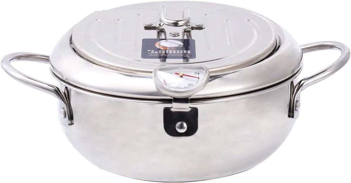 Mini Frituurpan - Frituurpot Koekenpan - Thuis Frituren - Met Thermometer Oliezeef - 20.5 cm - Zilver