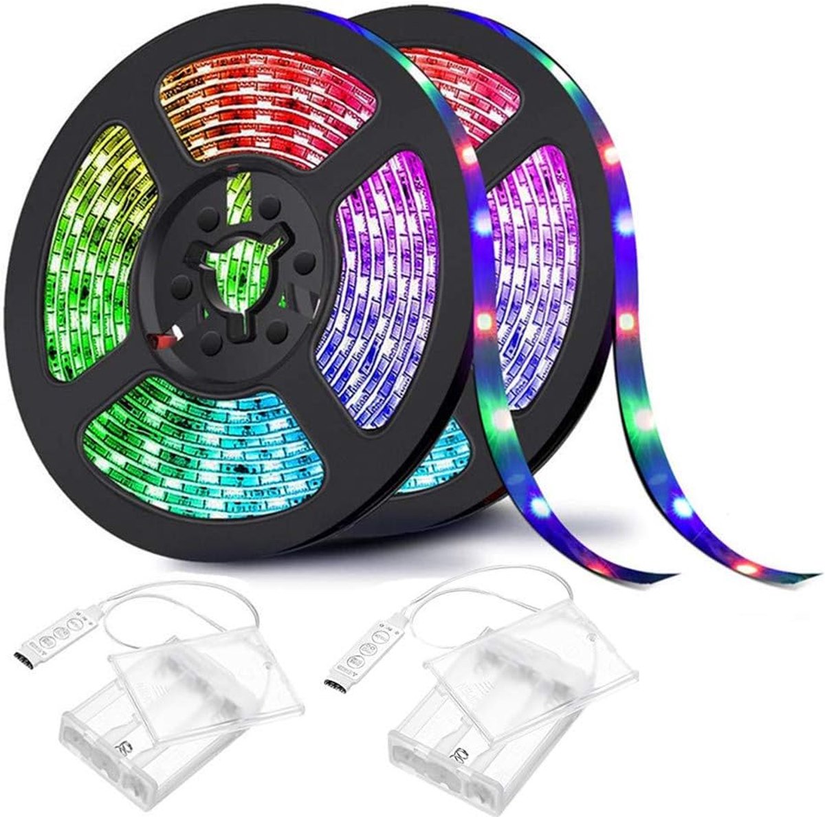 SnelShoppen - LED Strip Met Batterij 4 m (2 x 2 m) RGB Fairy Lights, 120 SMD5050 Waterproof LEDs voor Thuis, Keuken, TV, Feest, Kerst, IP65 Veilige Ve