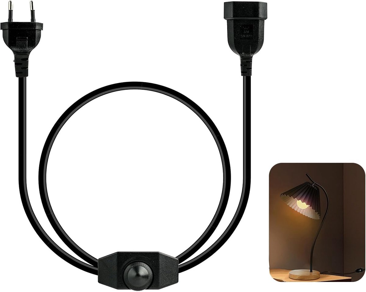 LED dimmer met schakelaar - 1 m - vlakke Europese stekker - traploos dimbaar - ideaal voor LED-lampen - ShopVlot
