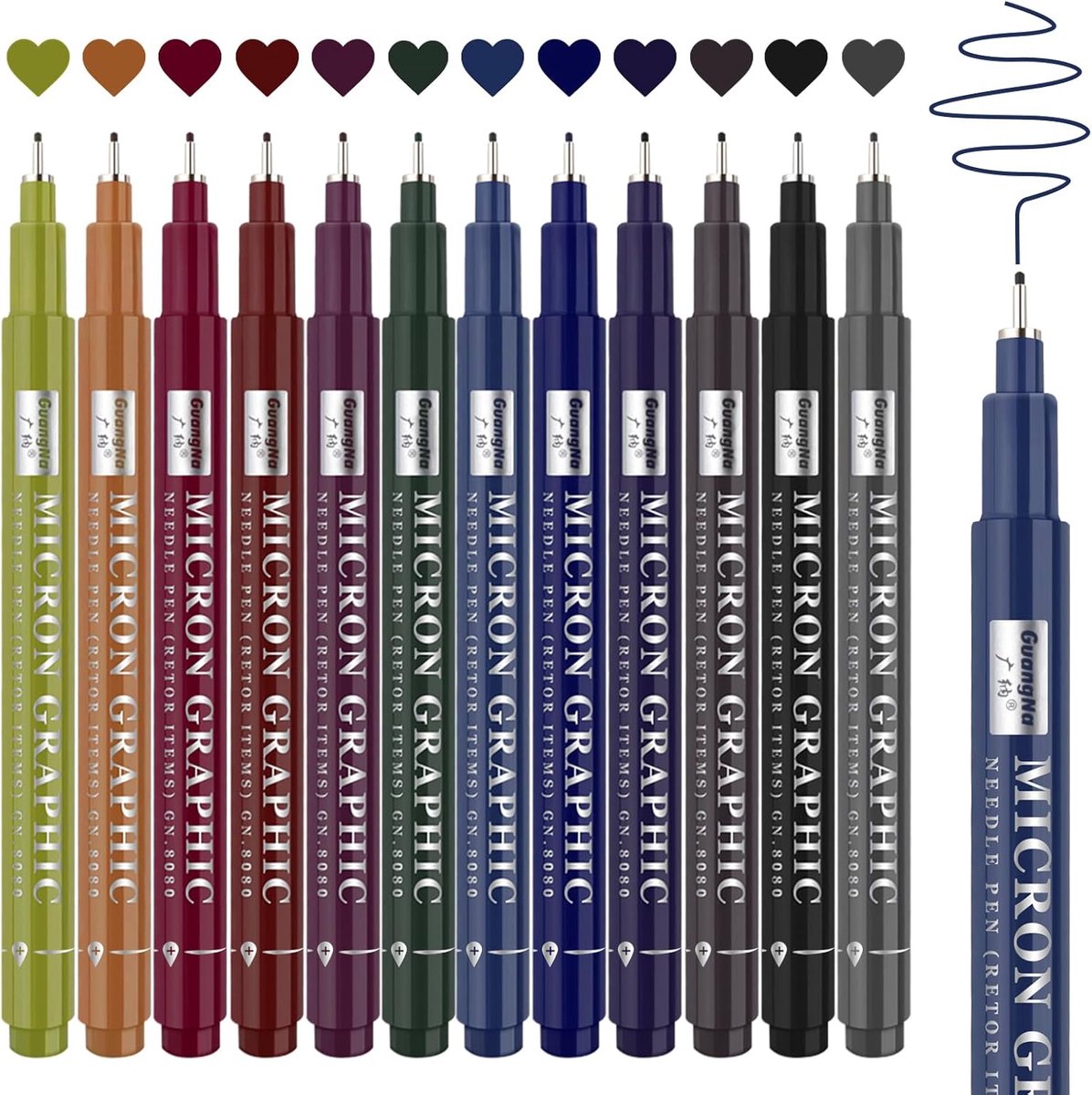 SnelShoppen - Funnasting Fineliner-pennen Set van 12 Kleuren Retro Fijnliners (0,5 mm) voor Handlettering, Bullet Journal, Tekenen, Sketchnoting, Kall