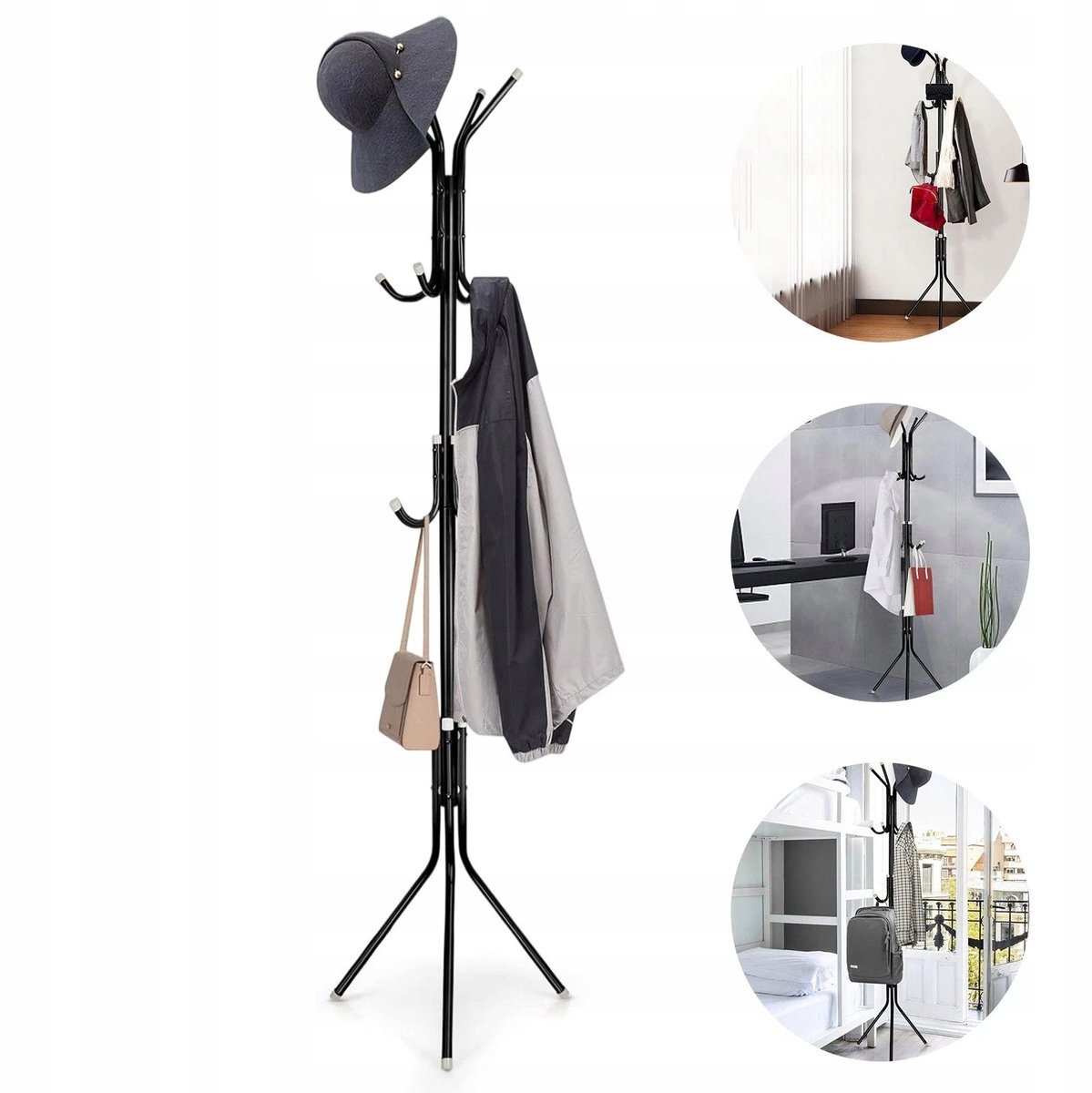 Standaard Kledingrek 180cm met 12 Haken - Zwart