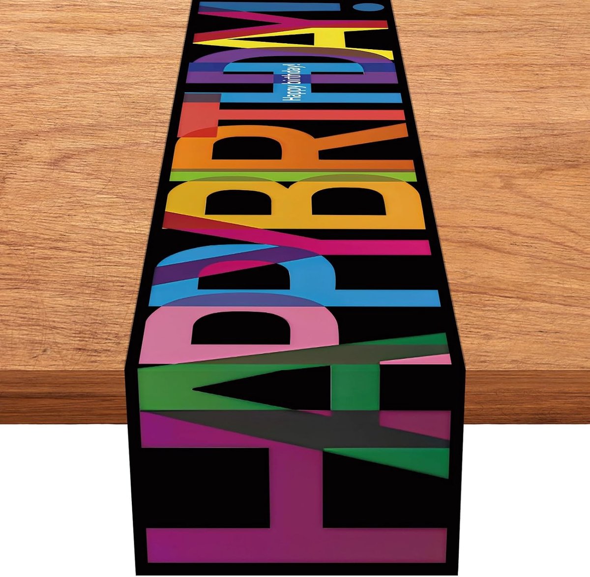 Verjaardagstafelloper 180 x 35 cm - zwarte feesttafelloper - Happy Birthday design - perfect voor kinderfeestjes - ShopVlot