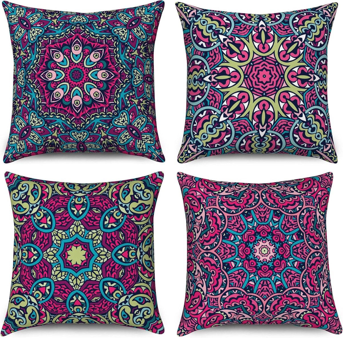 Kussenhoezen 40 x 40 cm - set van 4 - linnen - retro bloemen design - sfeervolle woondecoratie - ShopVlot