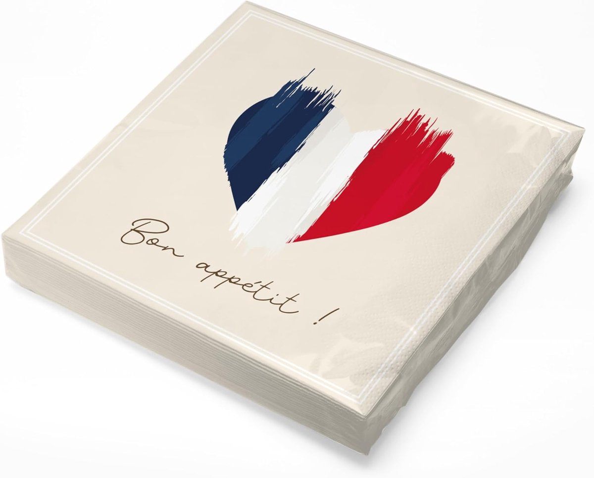 Papieren servetten 30 x 30 cm - 3-laags - Franse vlag met hart - Perfect voor themadiners - ShopVlot
