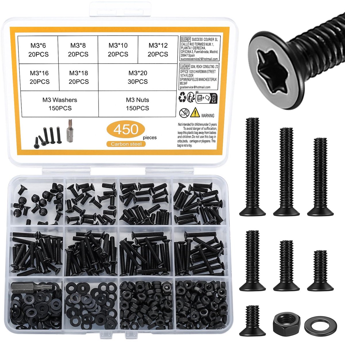 M3-schroevenset 450-delig - Torx-schroeven - Verzinkt - Compleet assortiment voor precisiewerk - ShopVlot