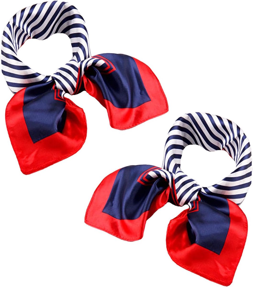 Nautische Sjaal 50 × 50 cm - Imitatiezijde - Gestreept Rood, Blauw en Wit - Perfect voor Sailor Kostuums - ShopVlot