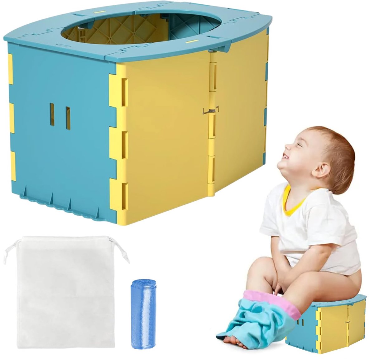 Potje voor kinderen opvouwbaar - blauw geel - kindertoiletbril - ideaal voor onderweg - ShopVlot