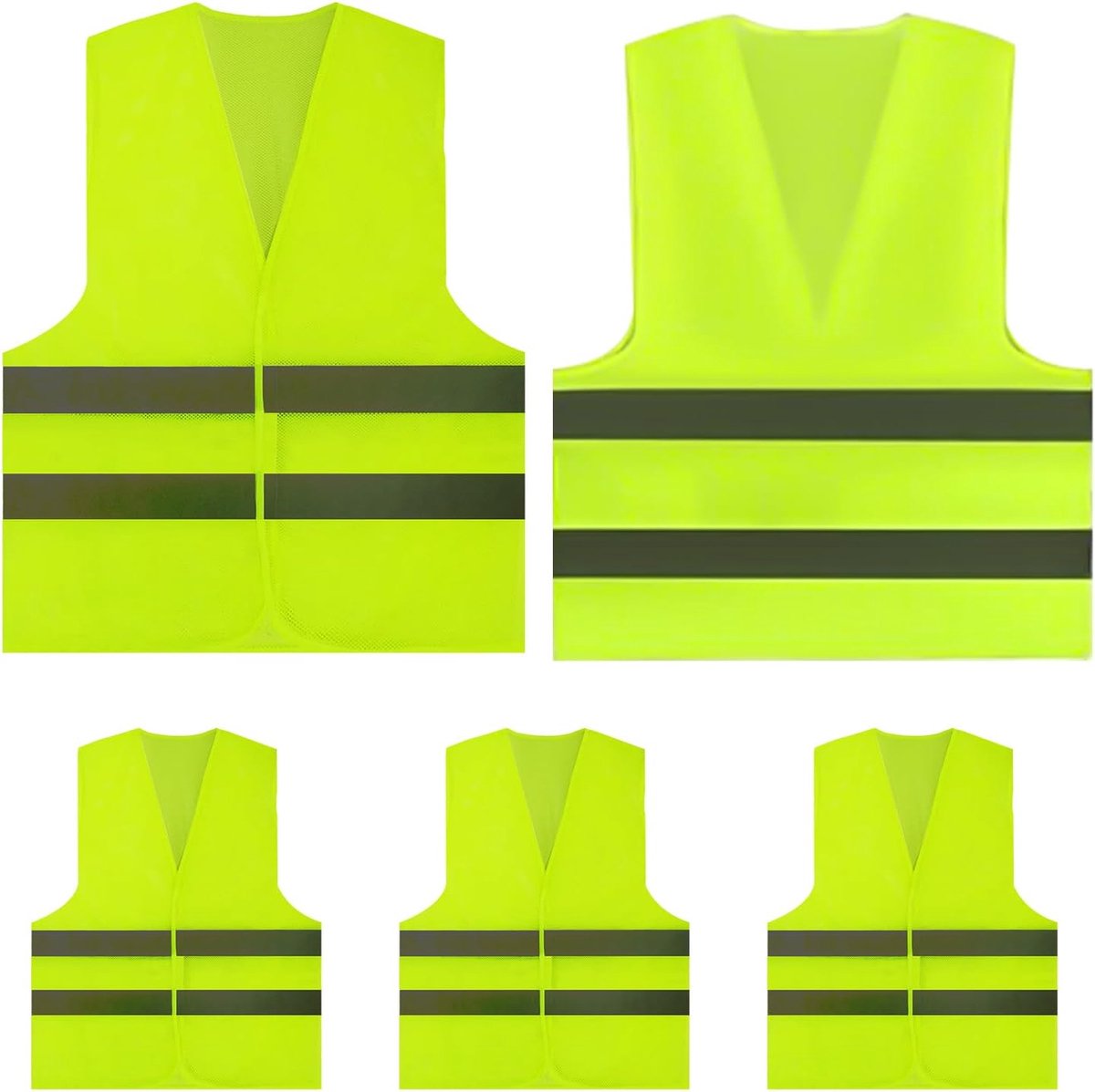 Reflecterende veiligheidsvesten set van 5 - unisex fluorescerend geel - hoge zichtbaarheid 360° - ShopVlot