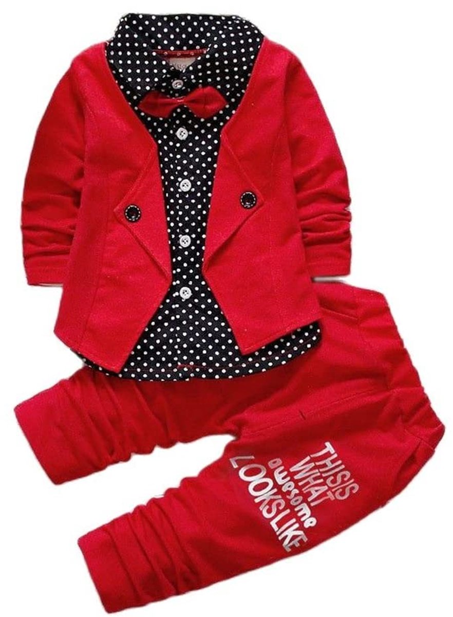 Kledingset babyjongen 24 maanden - rood - lange mouwen jasje + sportbroek - perfecte outfit voor kleuters - ShopVlot