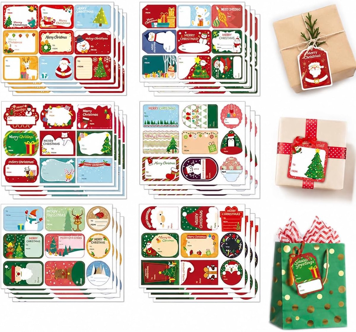 Kerstcadeaulabels 216 stuks - Zelfklevende etiketten - Verschillende kerstfiguren - Perfect voor geschenken - ShopVlot