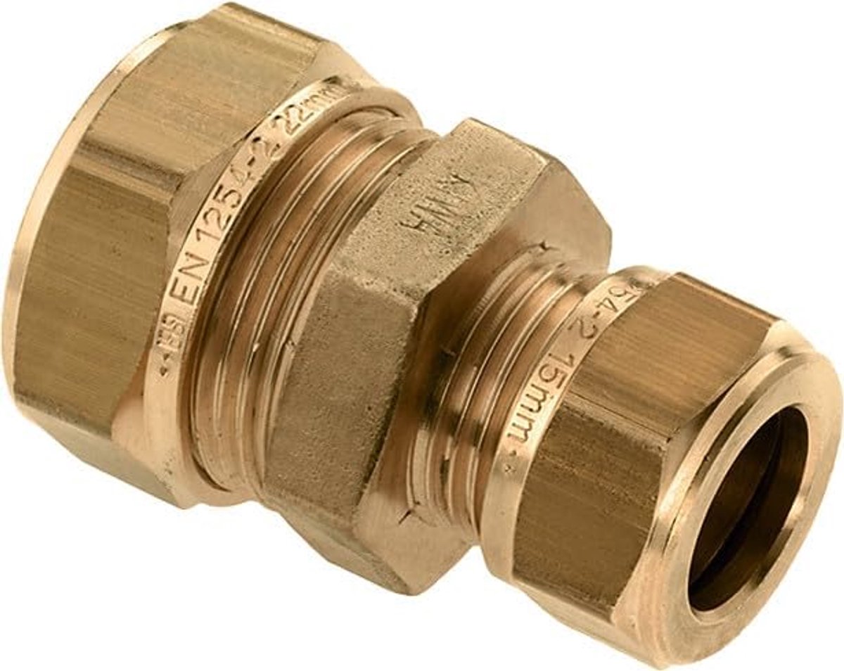 Compressie fitting - Rechte reducer koppeling 15x12mm - Messing - Voor betrouwbare verbindingen - ShopVlot