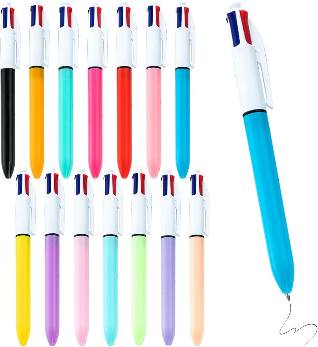4-in-1 balpen 14 stuks - 1mm kleurrijke pennen - zwart, rood, groen, blauw - ideaal voor school en kantoor - SnelShoppen