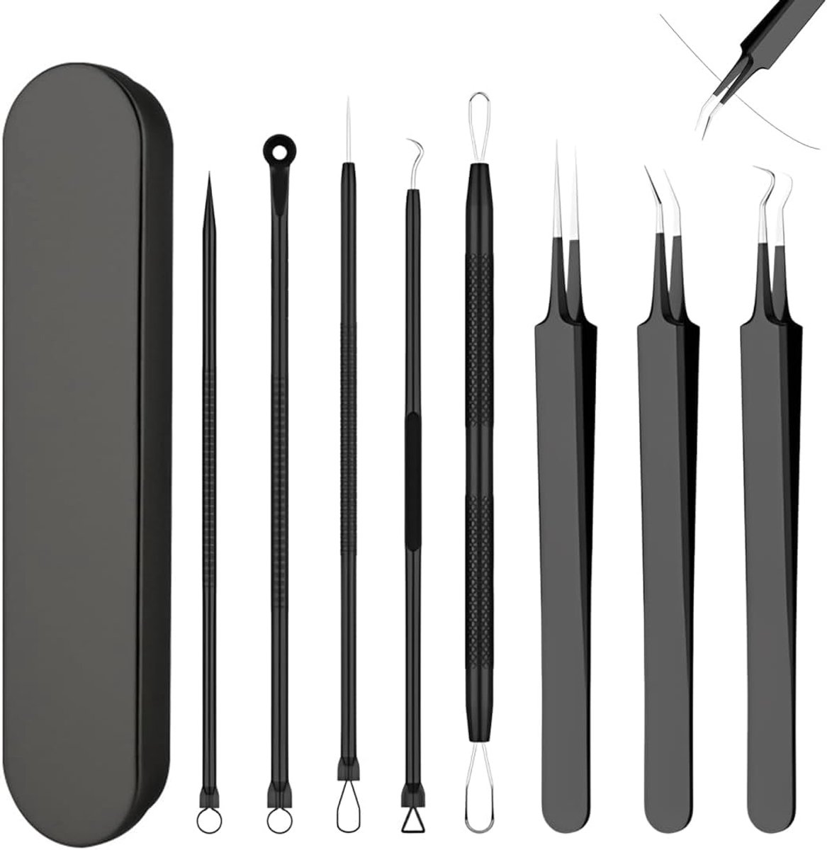 Blackhead remover set 8-delig - roestvrij staal - voor gezicht en neus - effectieve pimple verwijdering - SnelShoppen