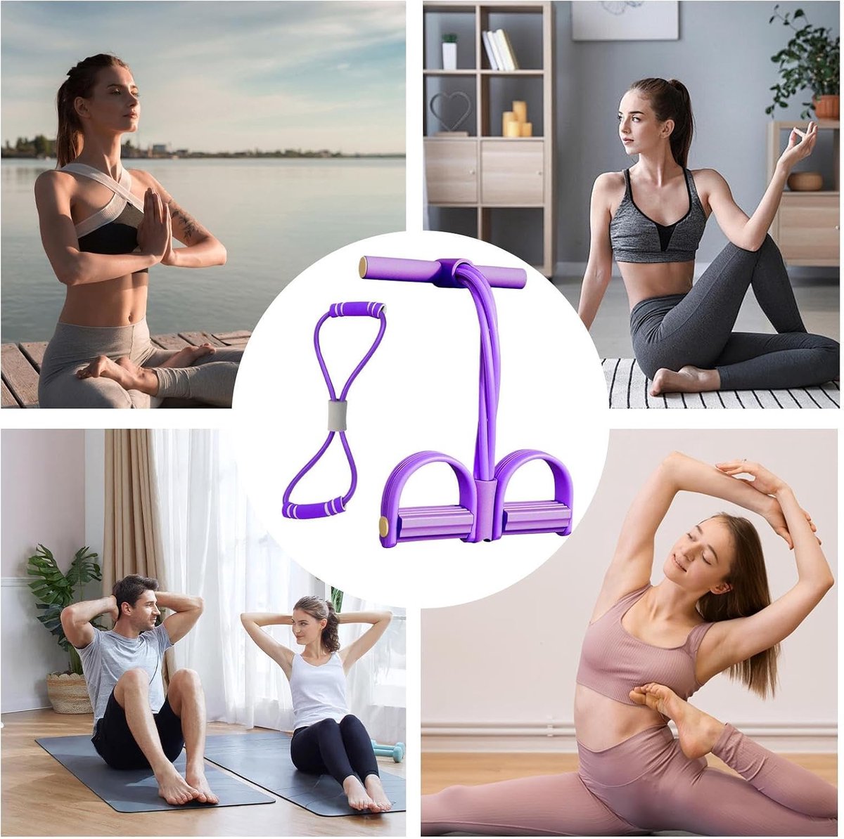 Weerstandsband - Fitnessband Pedaal - Full Body Workout - Ergonomische Handgreep - 25 x 181 x 91 cm - Paars