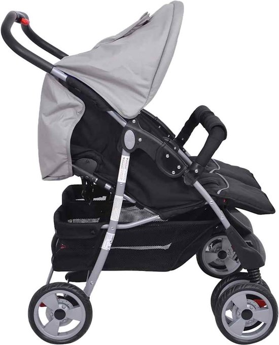 vidaXL - Tweelingwagen - staal - grijs - en - zwart van Vidaxl — afbeelding 3