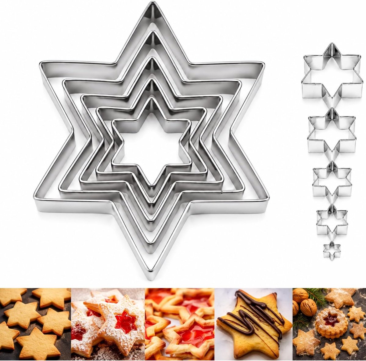 Koekjesuitsteekvormen set - 5-delig hexagonaal stervorm - roestvrij staal - perfect voor bakken - ShopVlot