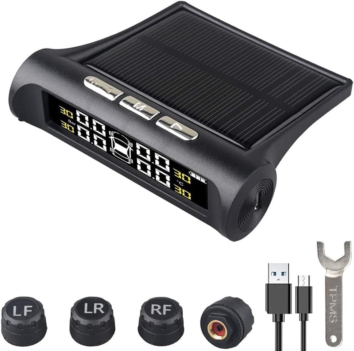 Tire Pressure Monitor Systeem - 4 wiel detector - Zonne-energie en USB oplaadbaar - SnelShoppen