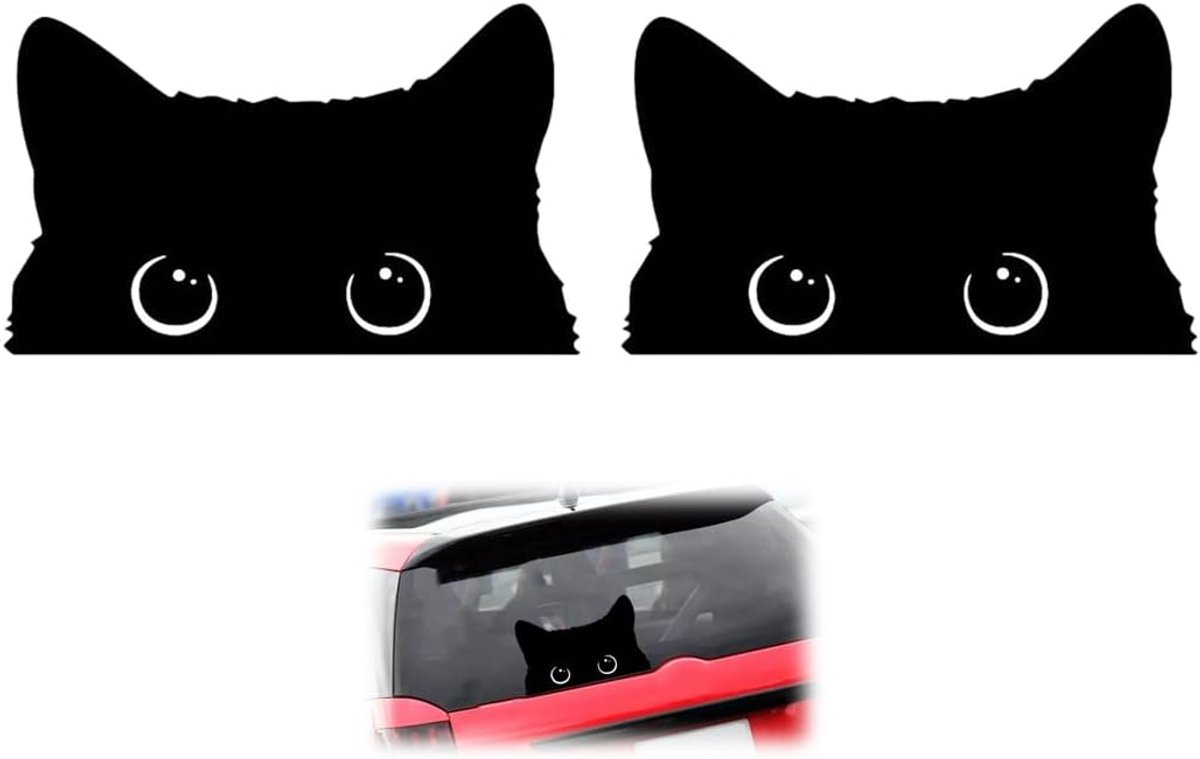 Kattenautostickers 2 stuks - zelfklevend vinyl - reflecterend - verfraai je auto - SnelShoppen