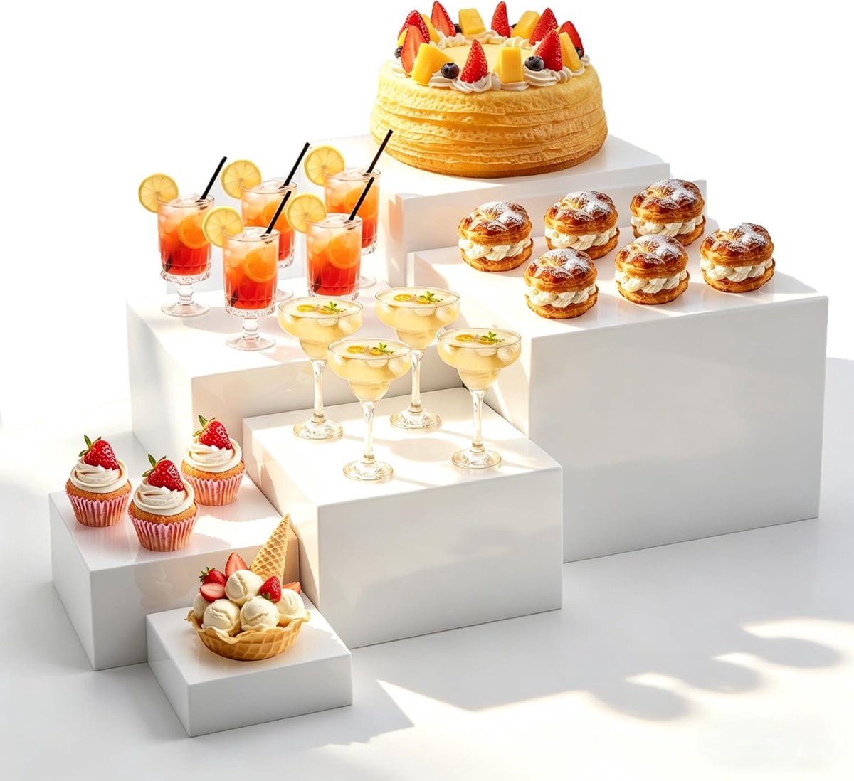 Taartstandaard set van 6 - Acryl in wit - Buffetstandaard met holle onderkant - Perfect voor feesten - SnelShoppen