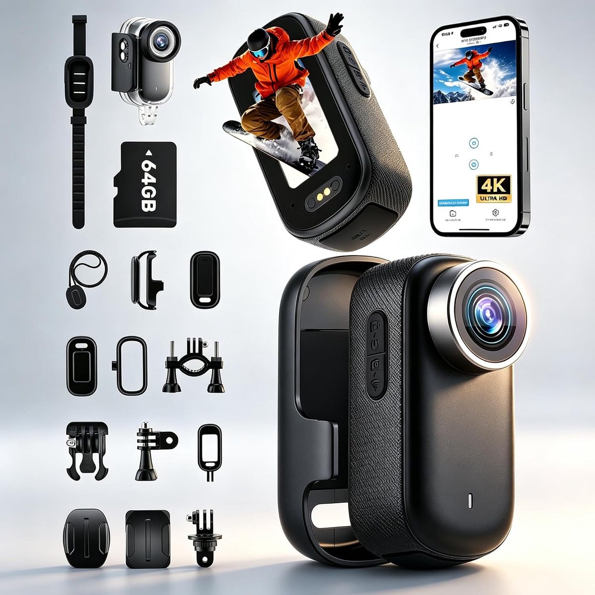 360° action cam met touchscreen - 8 uur batterij - waterdicht tot 30 m - ideaal voor avontuurlijke sporters - SnelShoppen