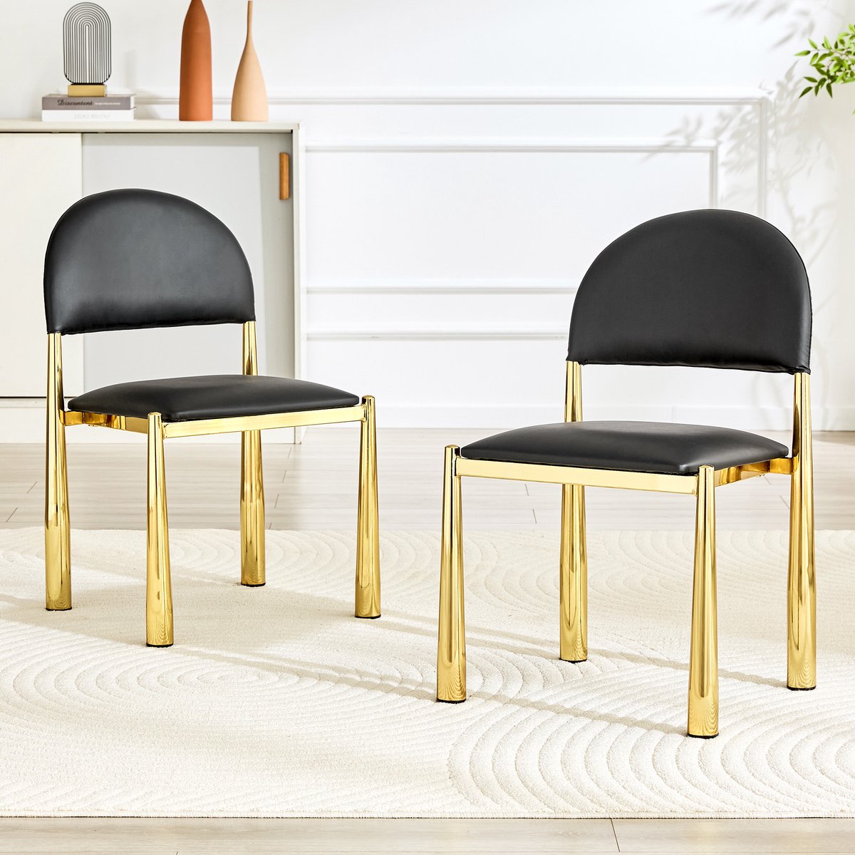 Clruro Eetkamerstoelen - 80 cm - 2 Stuks met Halfronde Rug - PU-Leer en Metaal