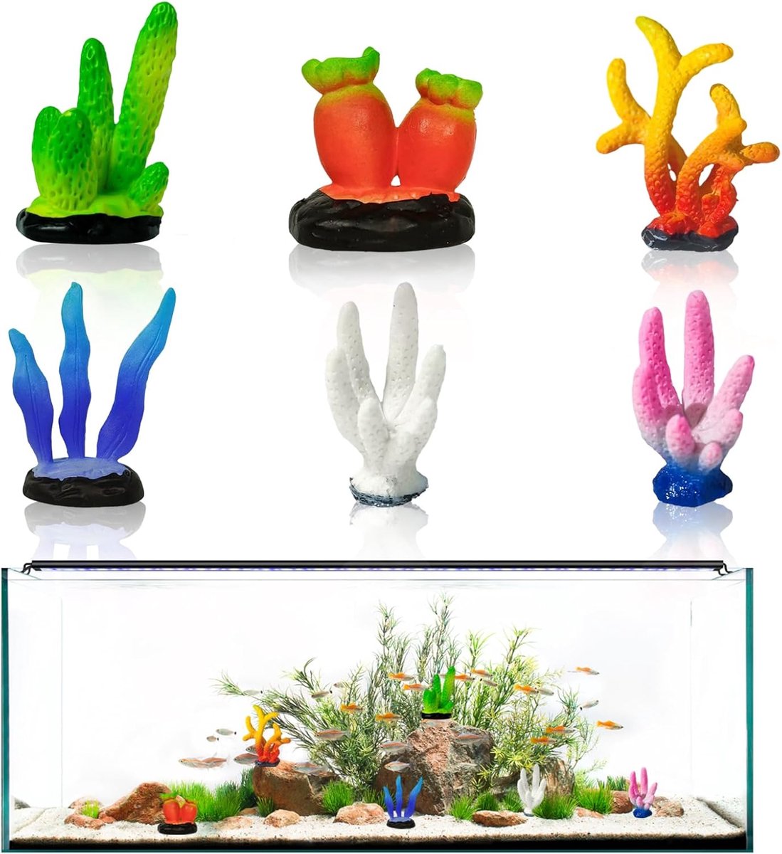 kunstkoraal set 6 stuks - kleurrijk pvc - levendige zeedecoraties - ideaal voor aquariuminrichting - SnelShoppen