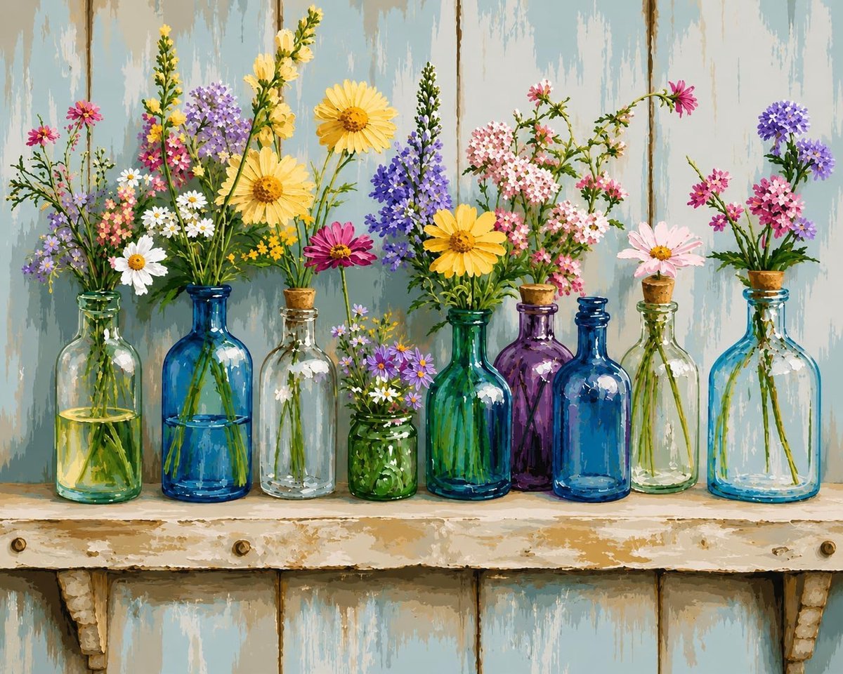 Schilderen op nummer bloemen 40 x 50 cm - set met canvas en acrylverf - creatieve knutselset - SnelShoppen