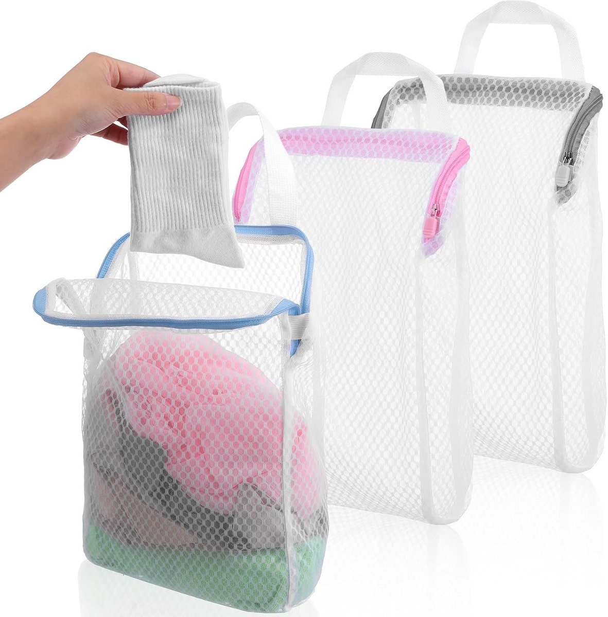 3D mesh waszakken 3-pack - duurzame rits waszakken - transparant met ophanglussen - ideaal voor delicate was - SnelShoppen