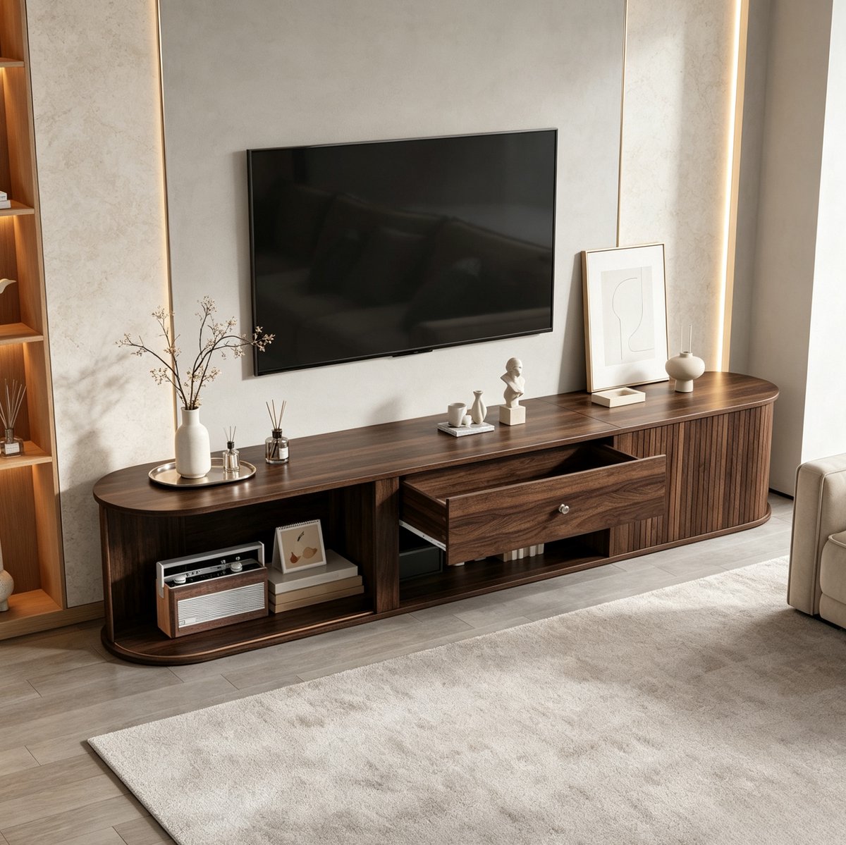 STILVORA Dressoir - TV Meubel Met 2 Roldeuren En Lade - Voor Woonkamer En Eetkamer - Spaanplaat - 180x40x40 Cm - Walnootkleur