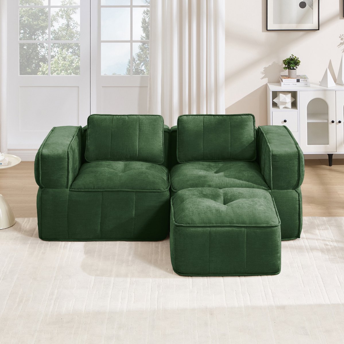 STILVORA Hoekbank 2-Zits - Modulair Zonder Frame Met Hocker - Diepe Zit Voor Woonkamer En Appartement - Polyester Groen