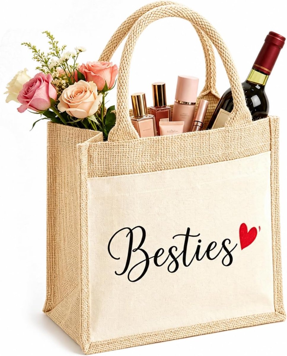 Jute tas besties cadeau - draagtas met spreuk - ideaal voor boodschappen - SnelShoppen