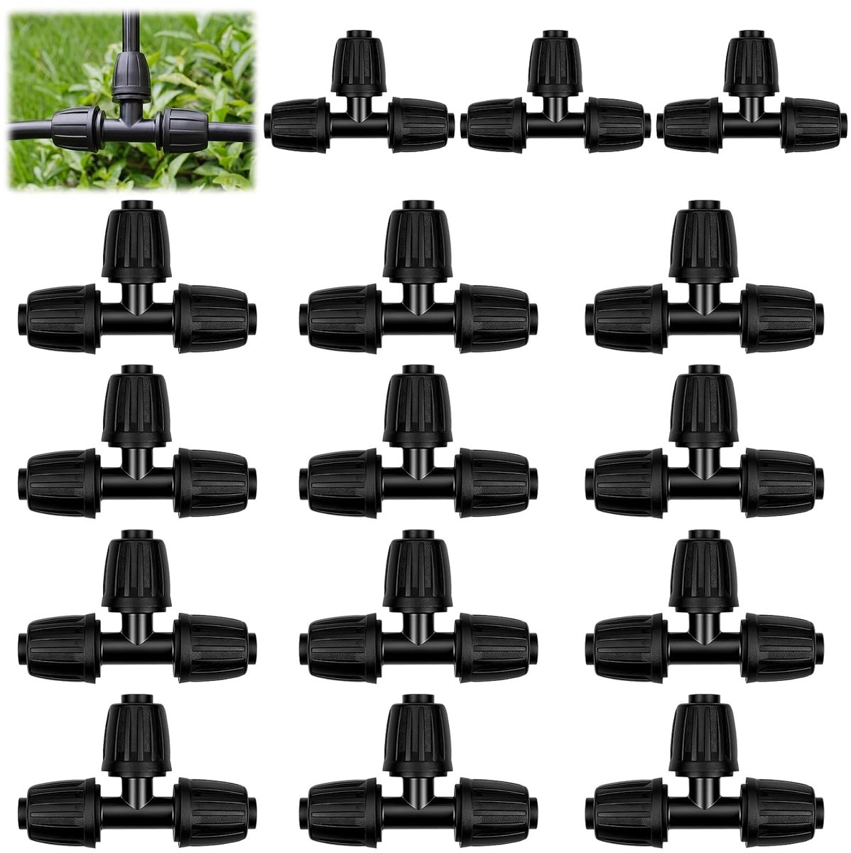 Tuinslang micro-druppelsysteem 15 stuks - T-stuk en verbindingsstuk - 1/2 inch tot 1/4 inch - SnelShoppen