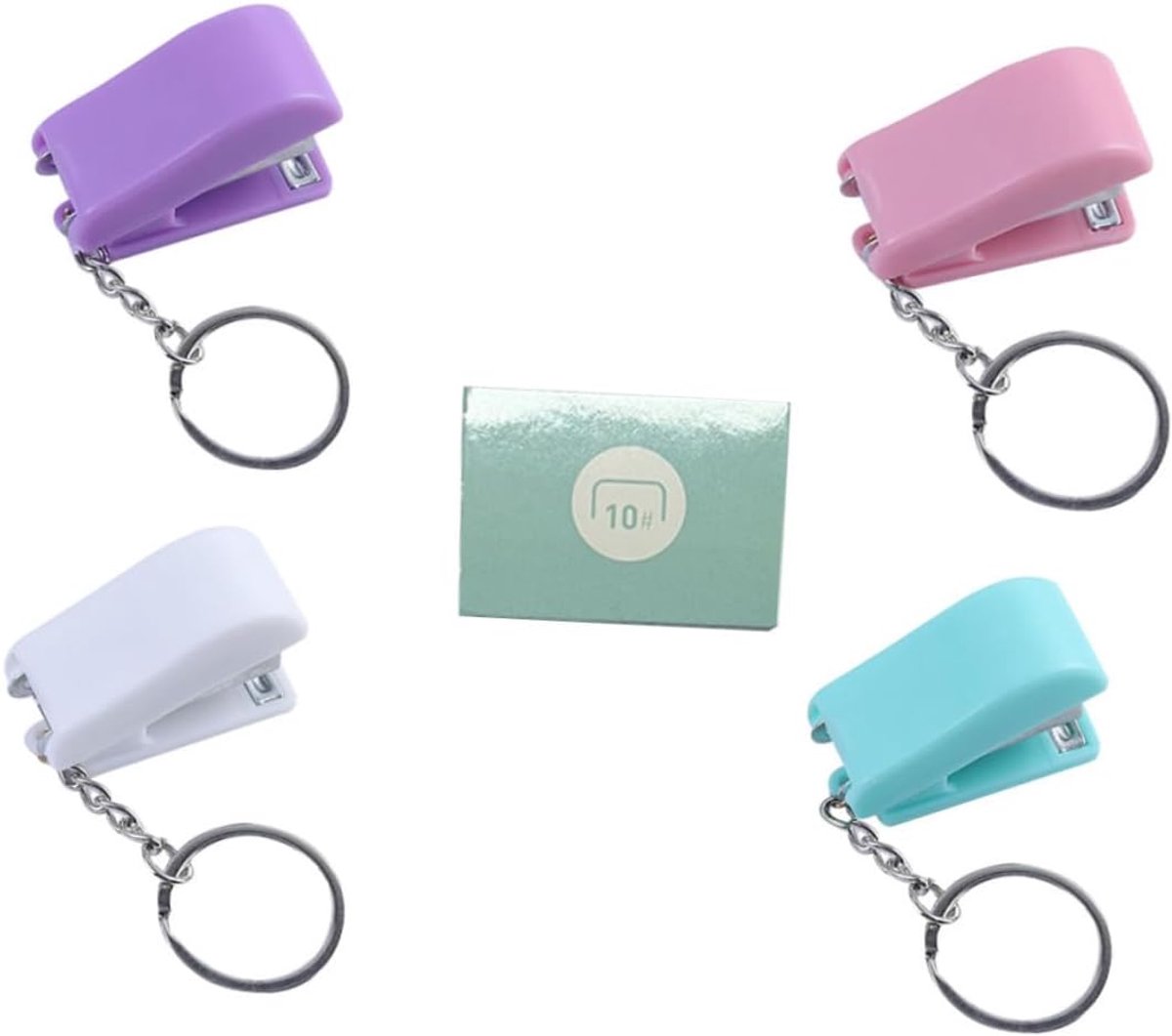 Nietmachine - nietpistool - nietpistol - mini nietmachine - Handnietmachine - Handnietmachine - Compact & Kleurrijk voor Kantoor, School en Reizen - 4 stuks - Meerkleurig - Wordt geleverd met een sleutelhanger