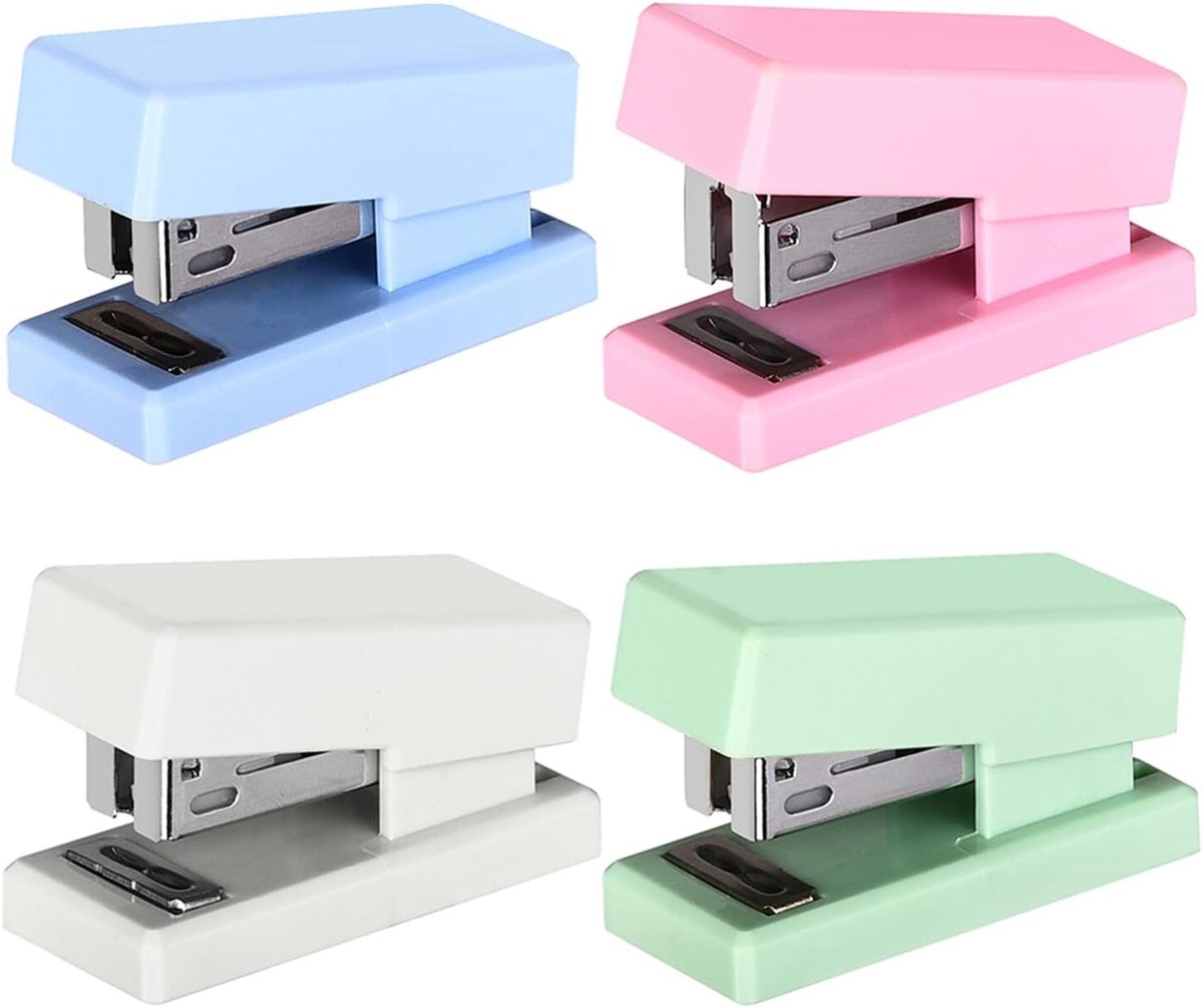 Nietmachine - nietpistool - nietpistol - mini nietmachine - Handnietmachine - Handnietmachine - Compact & Kleurrijk voor Kantoor, School en Reizen - 4 stuks - Meerkleurig