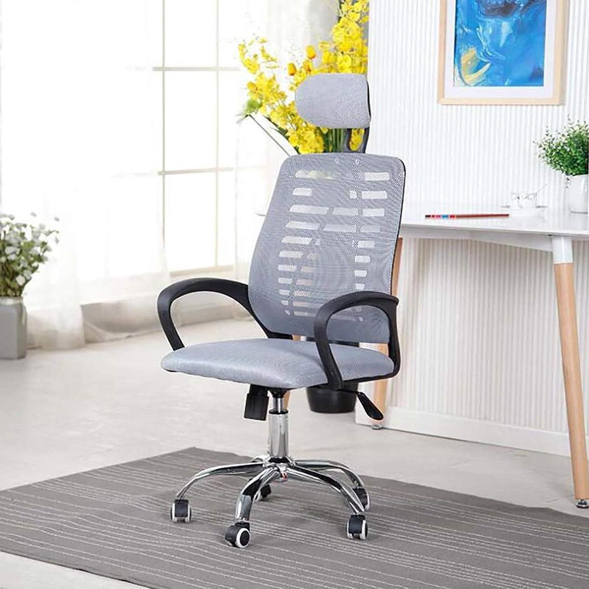 Ergonomische bureaustoel - Comfortabele stoel - Thuiswerken - Lendesteun - 48x74cm - Grijs