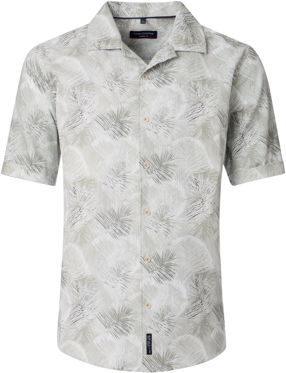 CASA MODA Sport casual fit overhemd - korte mouw - chambray - groen - wit en lichtblauw dessin