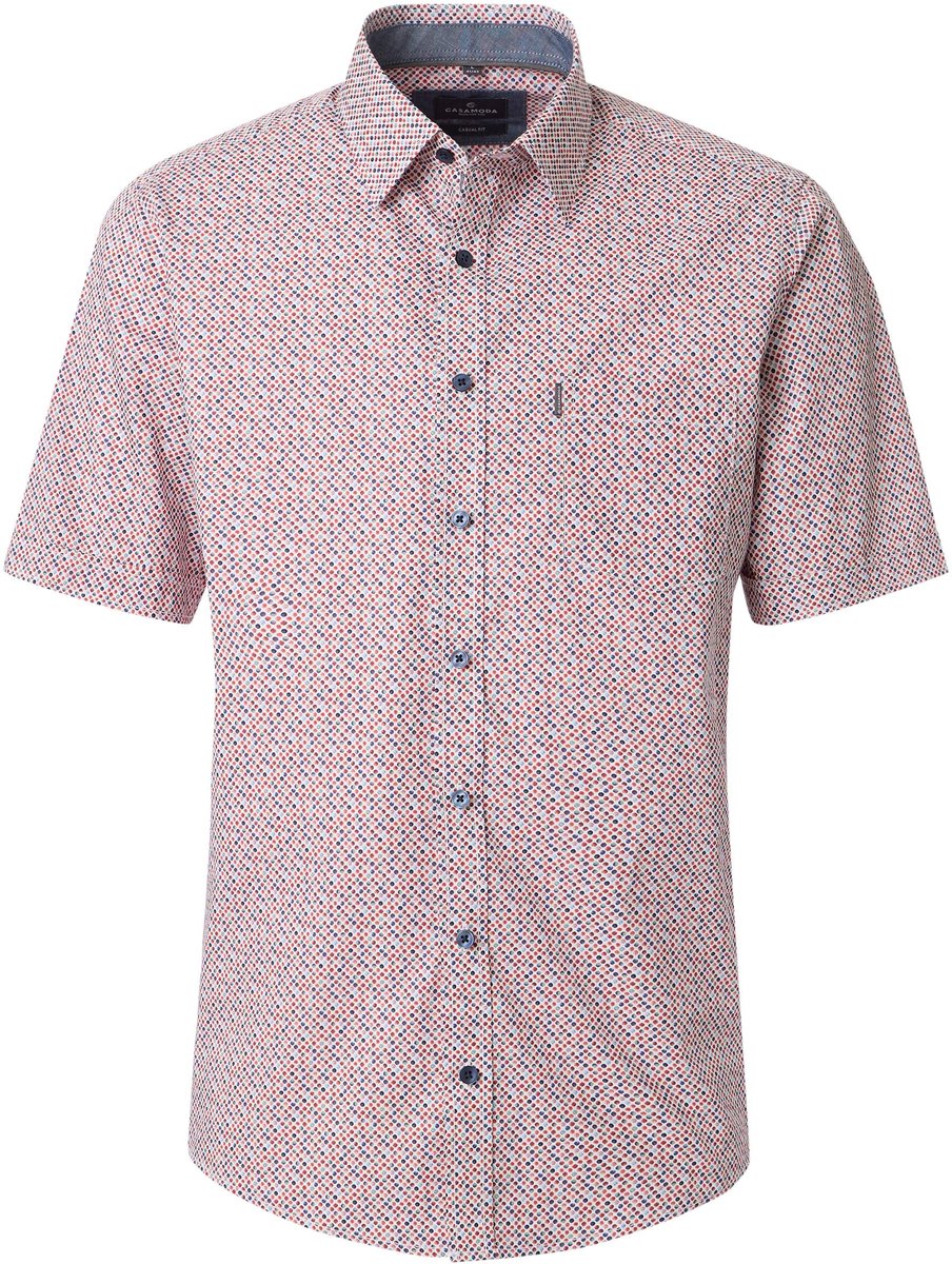 CASAMODA Sport comfort fit overhemd - korte mouw - popeline - wit - rood - blauw dessin