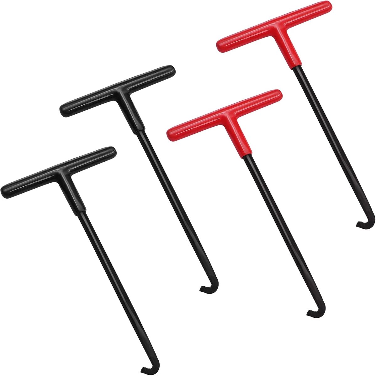 SnelShoppen - Set van 4 T-Handgreep Veer Trekkers (2x Rood, 2x Zwart) - Veer Haak Gereedschap voor Motor, Uitlaten, Remmen, Voertuigremmen