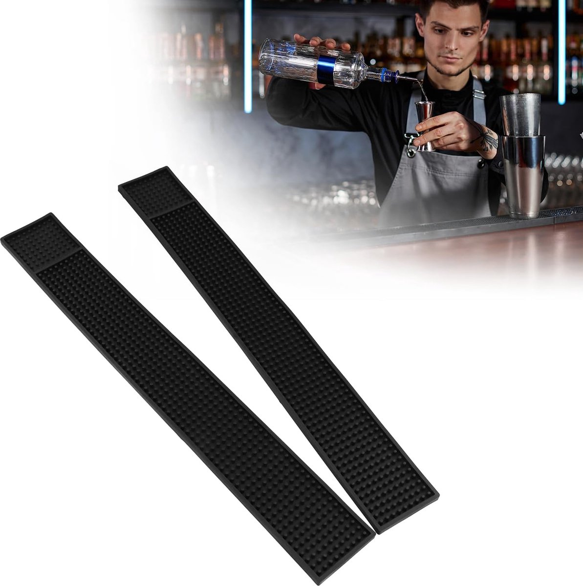 Barmat set van 2 - rubber 8x60cm - antislip en duurzaam - ideaal voor bar en keuken - SnelShoppen