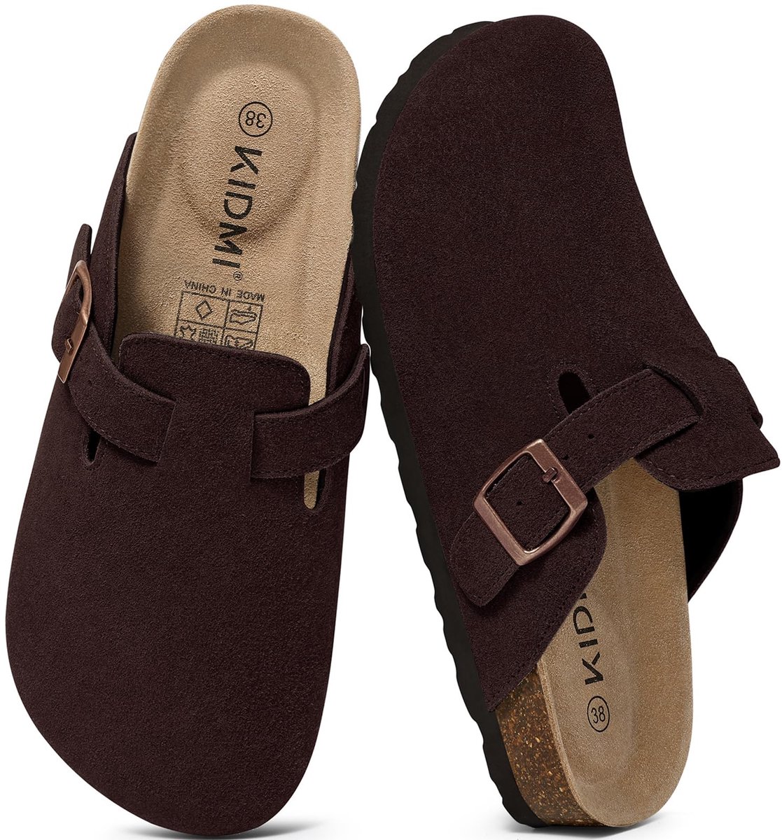 Homaxy - Unisex Clogs - Koe suède- Houten clogs – donkerblauw - 37 - Geschikt voor een voetlengte van 23,2 cm
